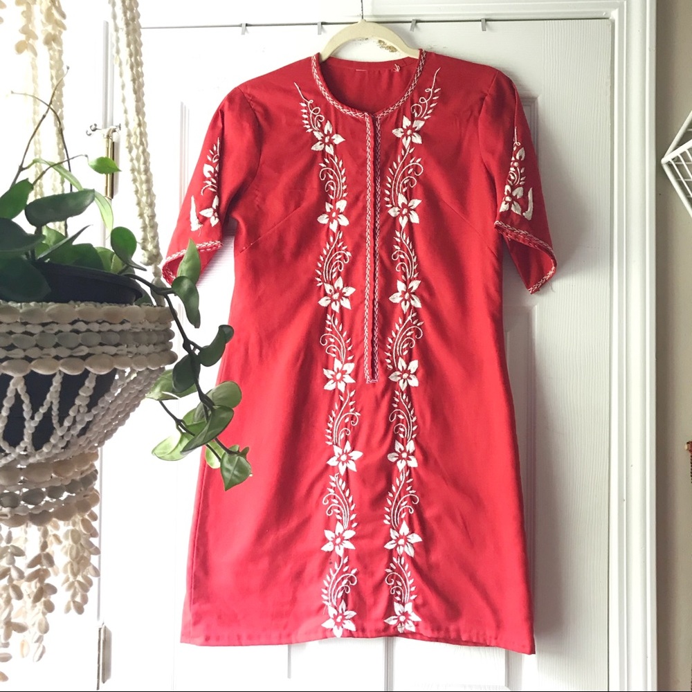 True Vintage - 60’s Red Embroidered Mini Dress